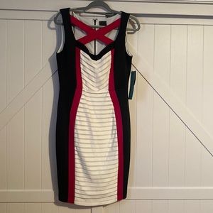 Black Cream and Pink Ruched Sleeveless Bodycon Dress